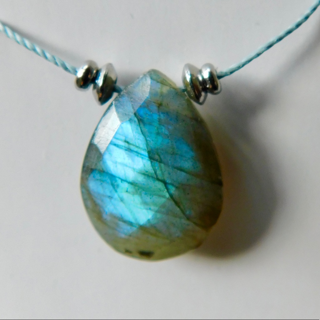 Transformation Labradorite Briolette Crystal Pendant Necklace Minimalist Silver